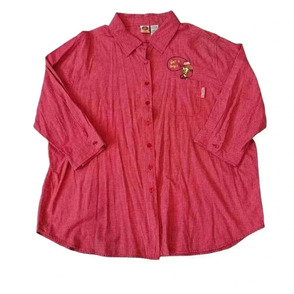 Vintage Looney Tunes Red Gingham Check 'GET A GRIP' Cowboy Western Shirt Top